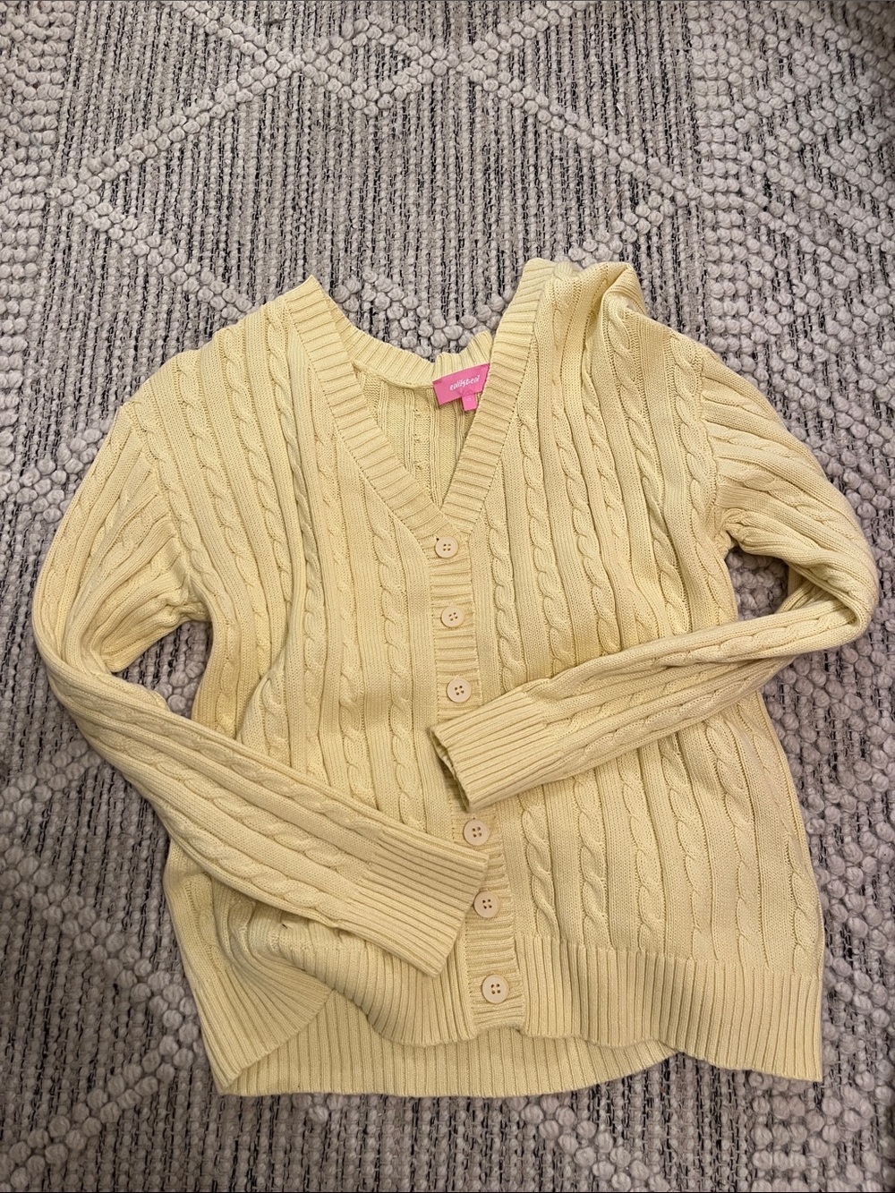 Edikted Pale Yellow Cable Knit V-Neck Cardigan